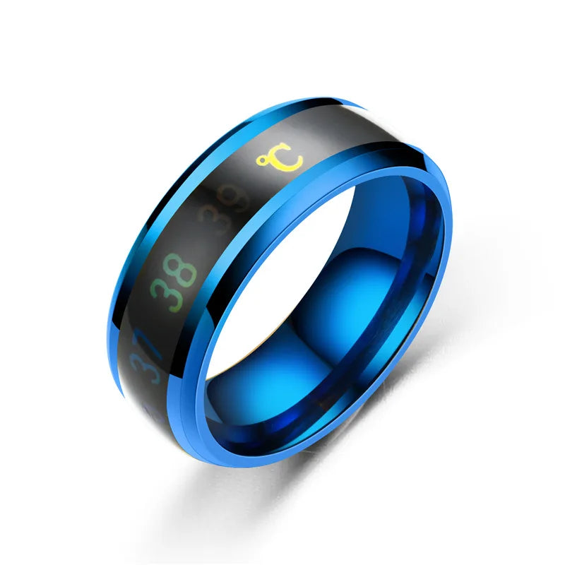 Anillo de temperatura para parejas de acero de titanio, para el estado de ánimo, la emoción, el sentimiento, inteligente, sensible, para mujeres y hombres, joyería de moda impermeable
