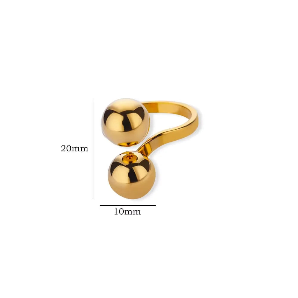 Edelstahl Doppelball Verstellbarer Ring für Damen Unisex Goldfarben Trendige Fingerringe Dekompressionsschmuck Geschenke Anillos