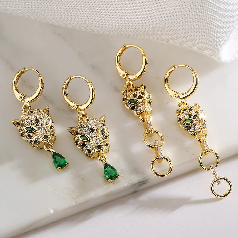 NEWBUY Mode Goldfarbe Tier Ohrhänger für Frauen Einzigartiges Design Leopard Ohrring Statement Damen Party Schmuck