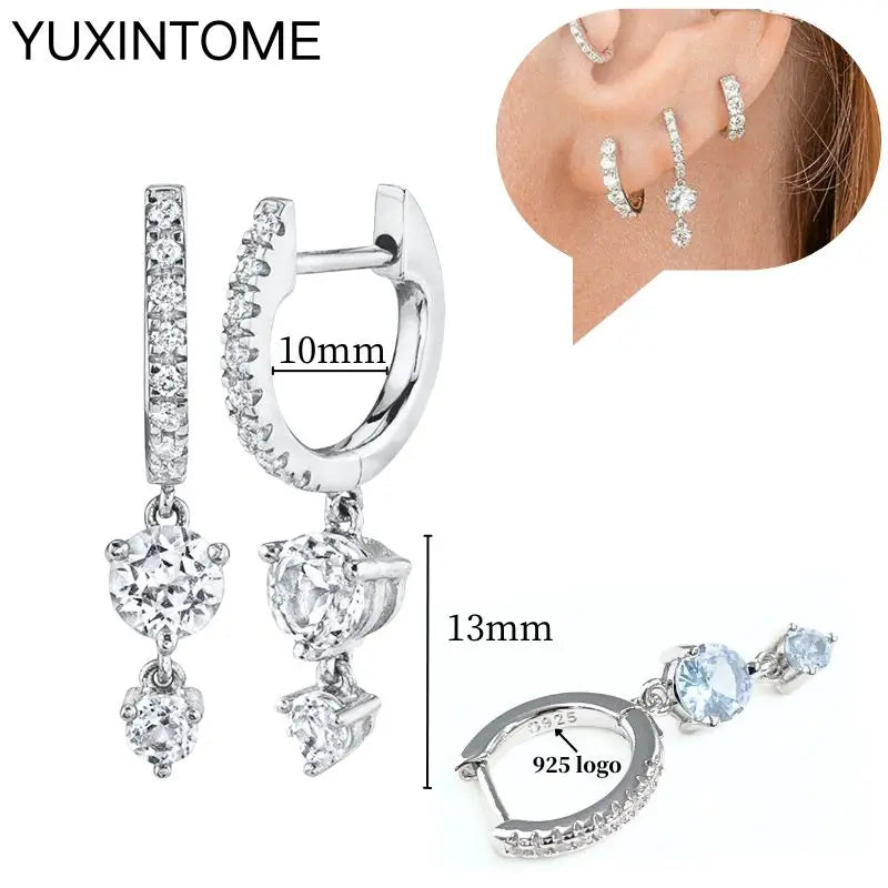 925 Sterling Silber Ohrnadel Mode Creolen Weiße Kristall Luxus Damen Silberohrringe Hochzeit Damenschmuck Geschenk