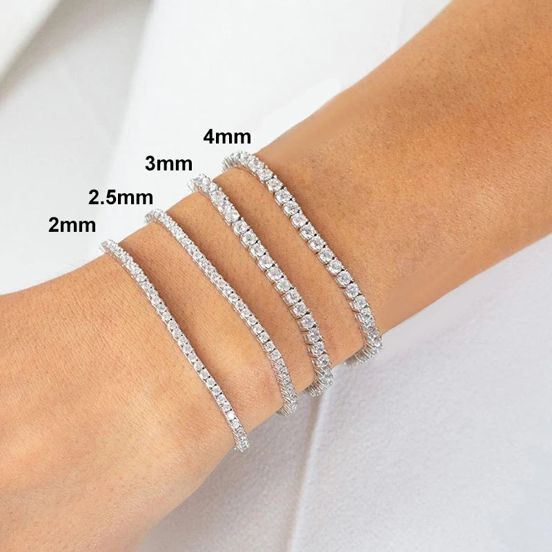NeeTim 2mm 2.5mm 3mm 4mm Moissanit Tennisarmband 925 Sterling Silber mit Weißgold Plattiert Armbänder für Damen Herren Großhandel