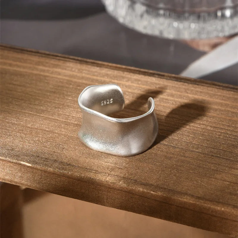 Anillo Nudo Cadena Plata de Ley 925 para Mujer, Anillo Ancho de Diseño Geométrico Rock Punk, Regalo de Joyería, Venta al por Mayor y Dropshipping