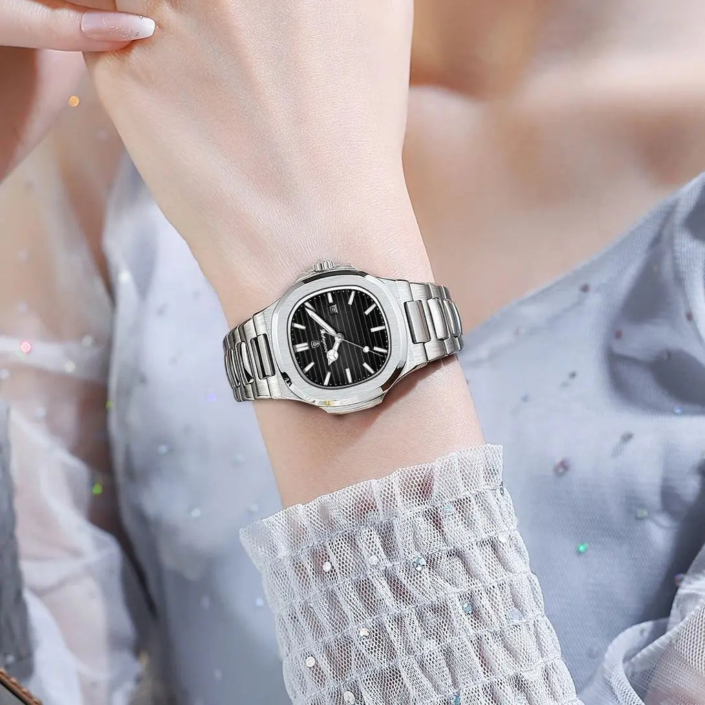 POEDAGAR Elegantes relojes de cuarzo para mujer, impermeables, luminosos, con fecha, reloj de pulsera para mujer, reloj de moda de acero inoxidable para mujer, Reloj