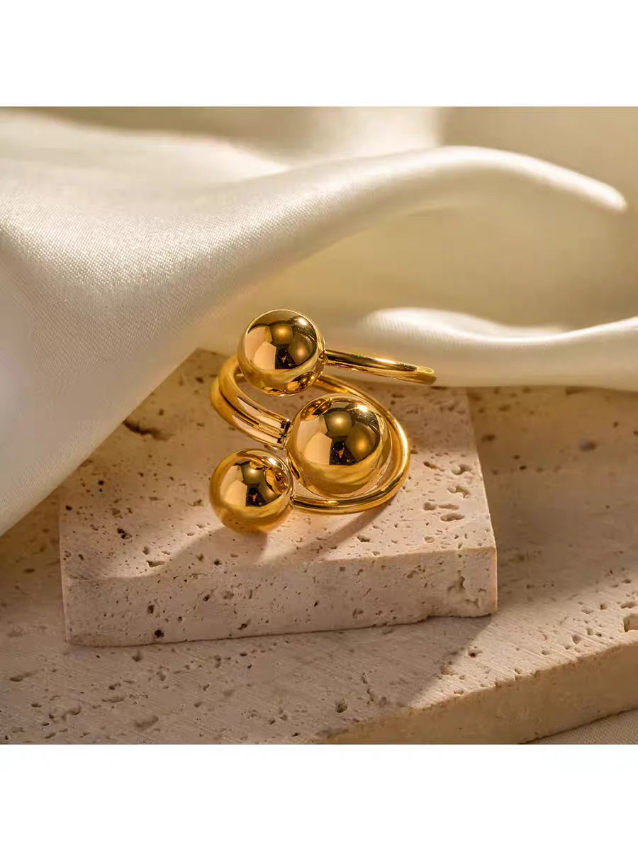 Edelstahl Doppelball Verstellbarer Ring für Damen Unisex Goldfarben Trendige Fingerringe Dekompressionsschmuck Geschenke Anillos