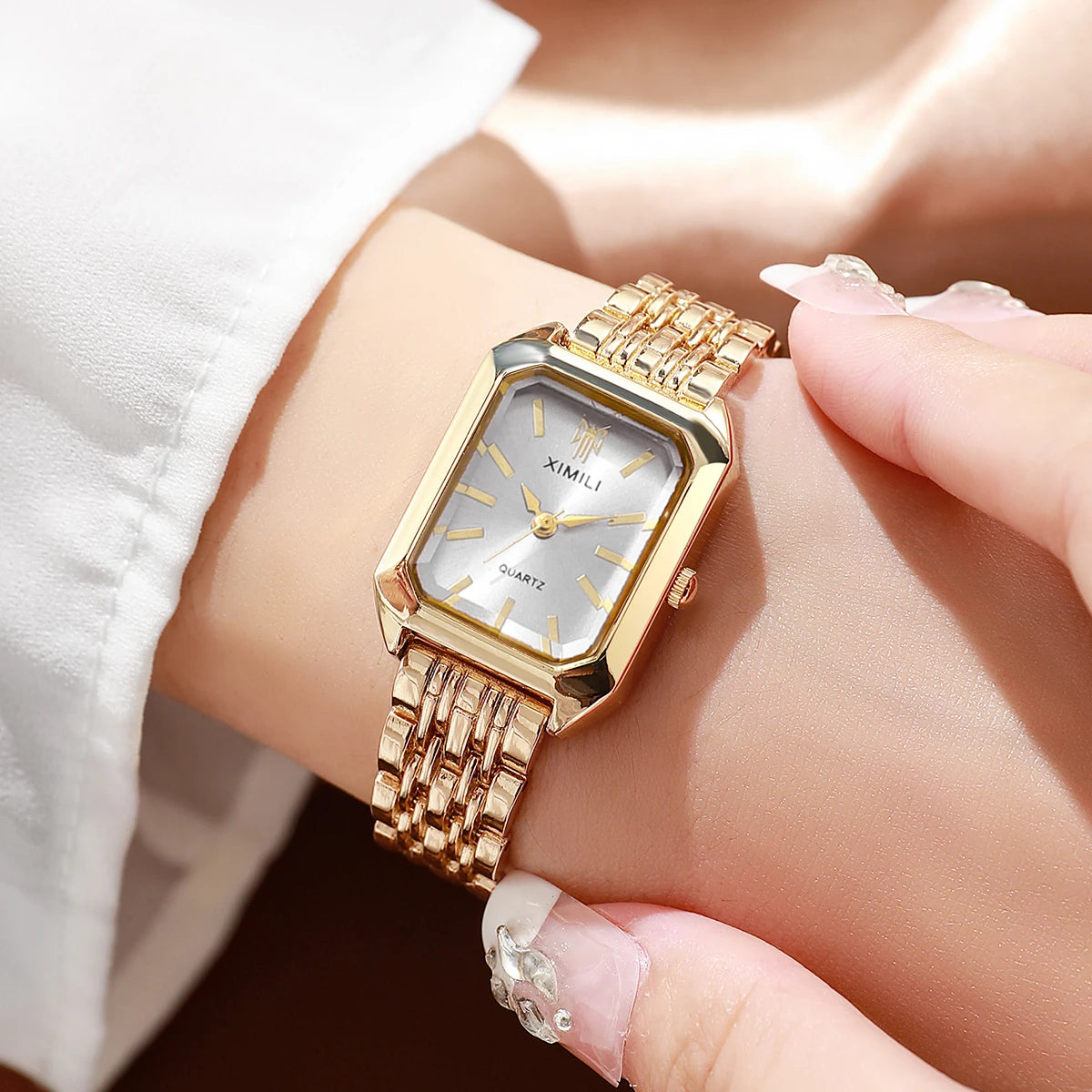 1/2/4PCS  Elegant Rectangle Woman Quartz Watch Luxury Stainless Steel Band Ladies Wristwatches Reloj Mujer（Without Box）