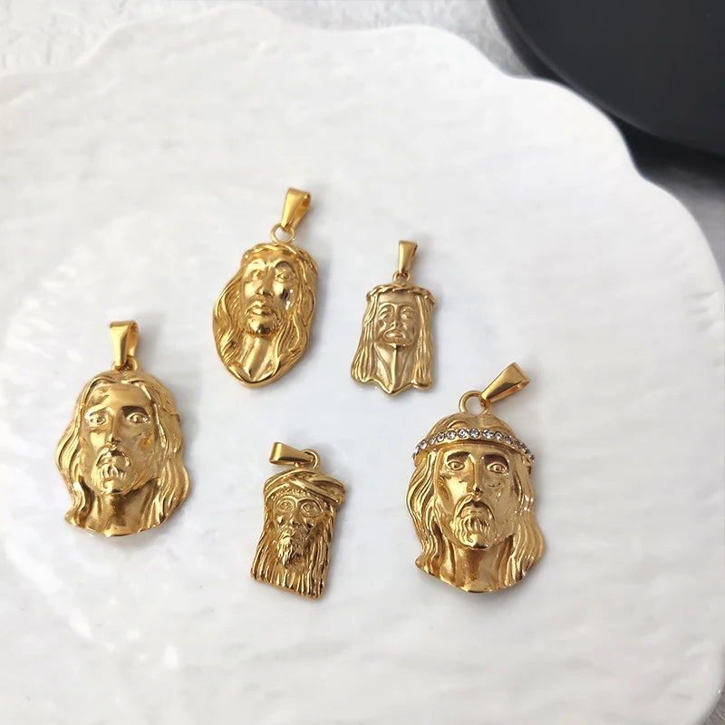 Colgante de Jesús de acero inoxidable chapado en oro de 18 quilates estilo Hip Hop de moda para mujeres y hombres, perfecto para atuendos diarios y estilos de conciertos
