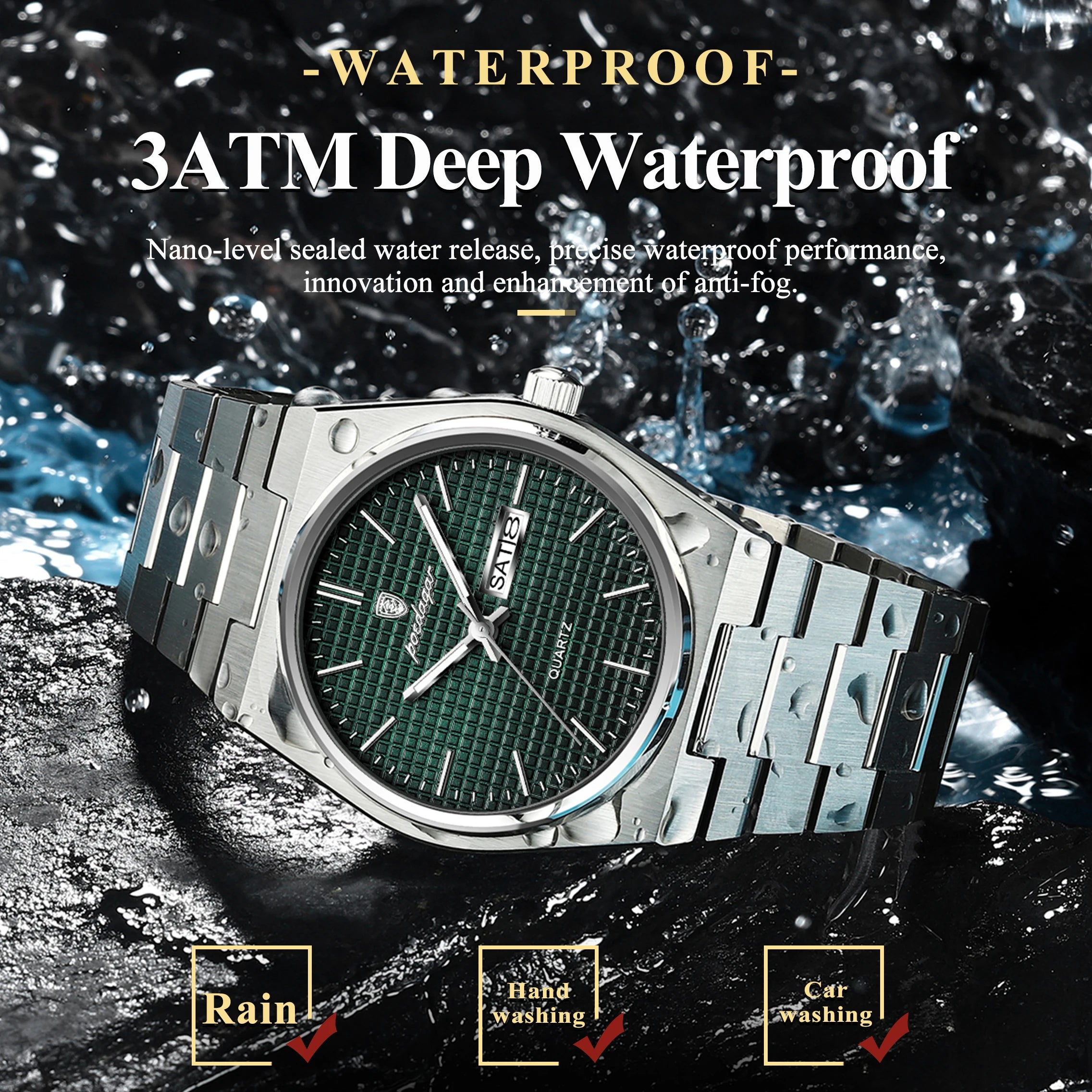POEDAGAR Reloj de lujo original para hombre, resistente al agua, acero inoxidable, luminoso, de pulsera, con fecha y semana, de cuarzo, relojes de moda para hombre