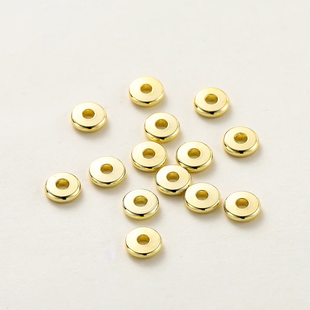 10-50 Stück 14K/18K Vergoldetes Messing 3-12mm Runde Spacer Perlen Flache Armbandperlen für DIY Schmuckherstellung Zubehör