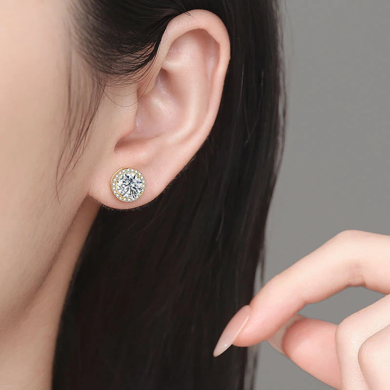 NeeTim 0.5ct 1ct 2ct Moissanit Ohrstecker für Damen Party Braut S925 Sterlingsilber mit Vergoldung Labor-Diamant-Ohrringe