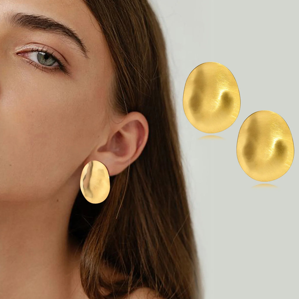 Pendientes de tuerca ovalados irregulares elegantes de acero inoxidable grande mate para mujer