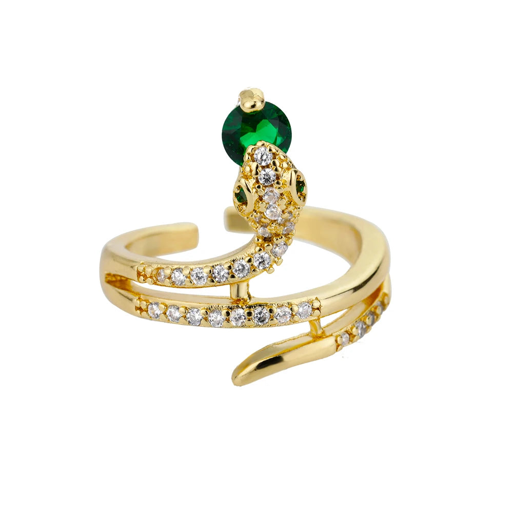 Edelstahl Schlangenringe für Damen Herren Goldfarben Offen Verstellbar Zirkon Ring Vintage Gothic Ästhetischer Schmuck anillos mujer