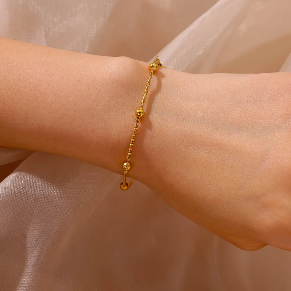 Edelstahl Perlen Runde Schlangenkette Armbänder Für Frauen Gold Farbe Geometrisches Armband Luxus Hochzeit Party Schmuck Geschenk