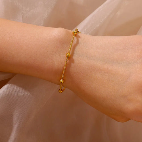 Edelstahl Perlen Runde Schlangenkette Armbänder Für Frauen Gold Farbe Geometrisches Armband Luxus Hochzeit Party Schmuck Geschenk