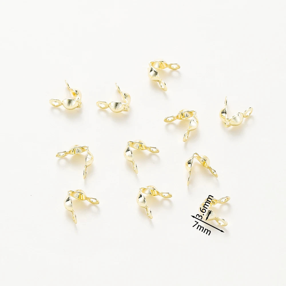 Conectores de Cierre de Extremo de Doble Agujero Bañados en Oro Real de 14K 18K, Cuentas con Tapa Abierta para Engarzar, Componente de Collar para Hacer Joyas DIY