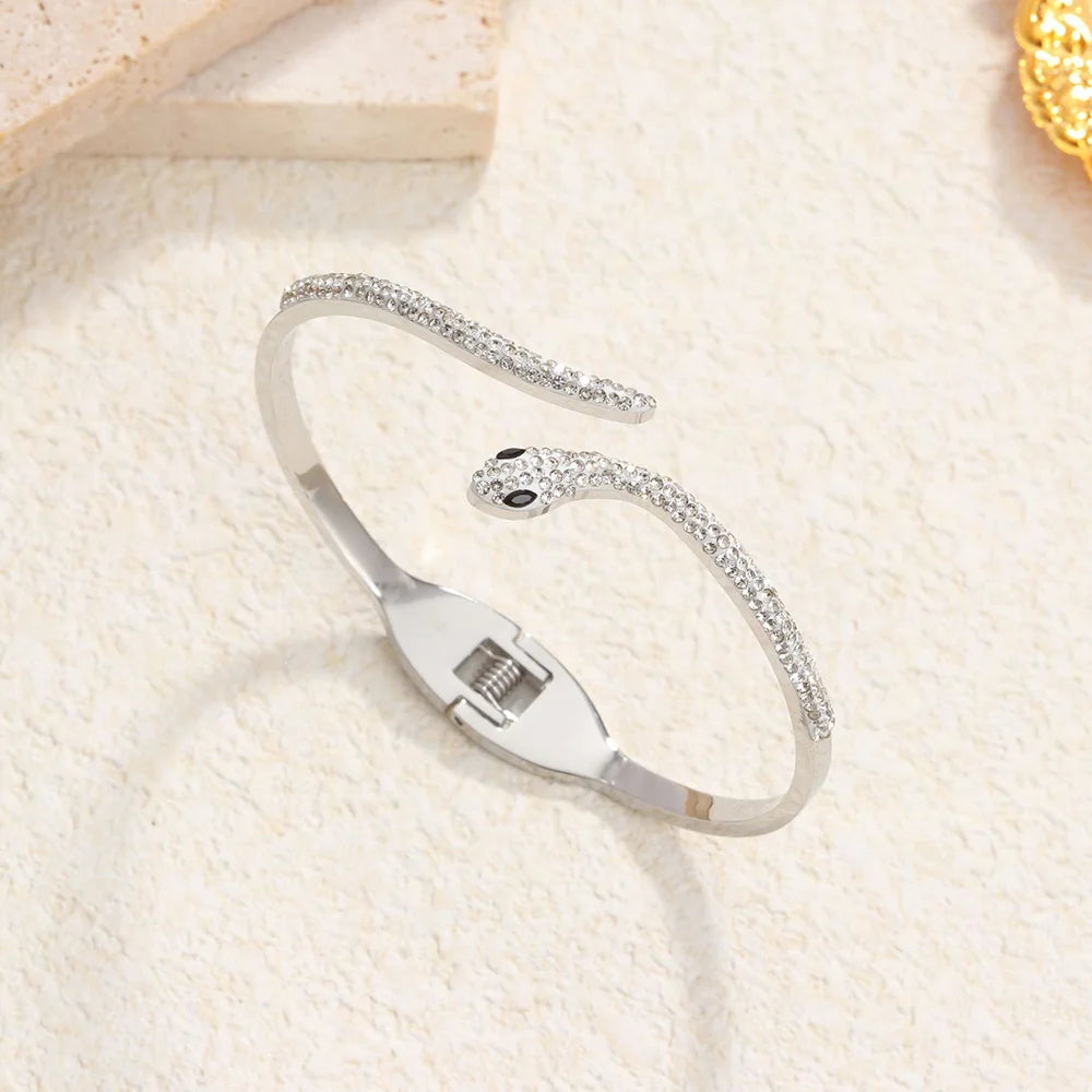 Klassisches Edelstahl-Zirkon-Emaille-Damenarmband, hochwertiges wasserdichtes Metallarmband, Hochzeitspartyschmuck