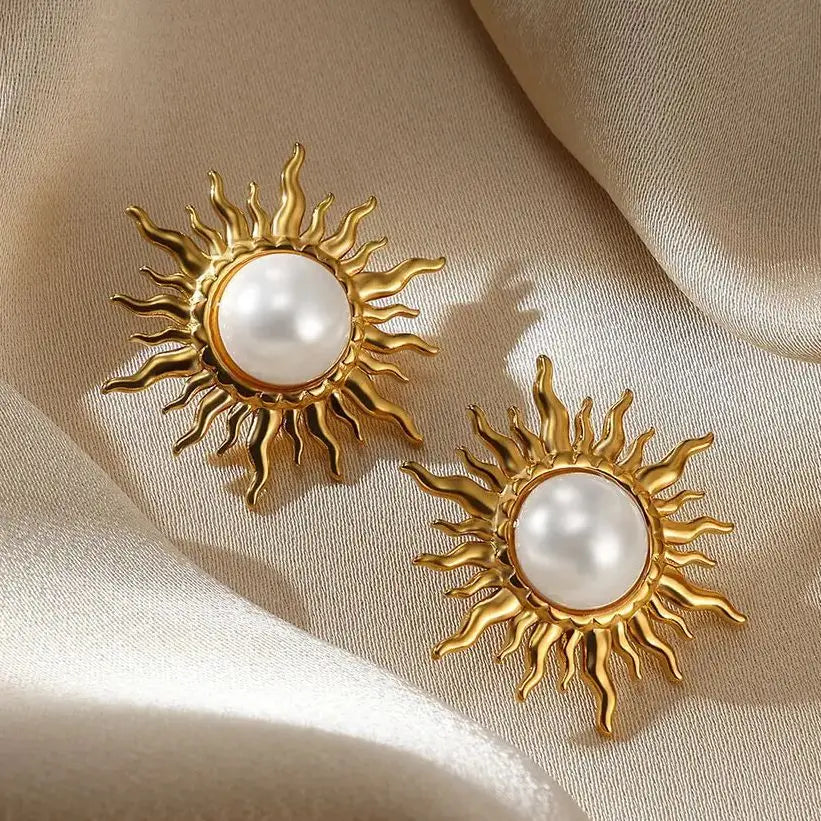 Vintage Edelstahl Sonnenohrringe für Damen Böhmische Sonnenstrahl-Ohrringe Unregelmäßige Fächerförmige Ohrringe Schmuck Partygeschenke
