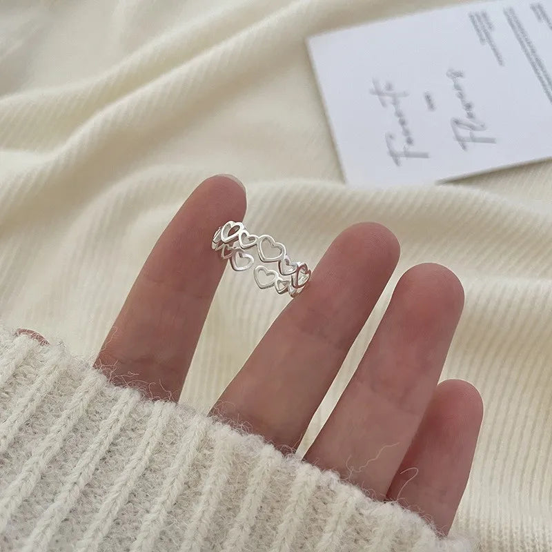 VENTFILLE 925 Sterling Silver Rings INS Fashion Hip Hop Vintage Couples Hollow Lines Punk Thai Silver Party Adjustable  Jewelry