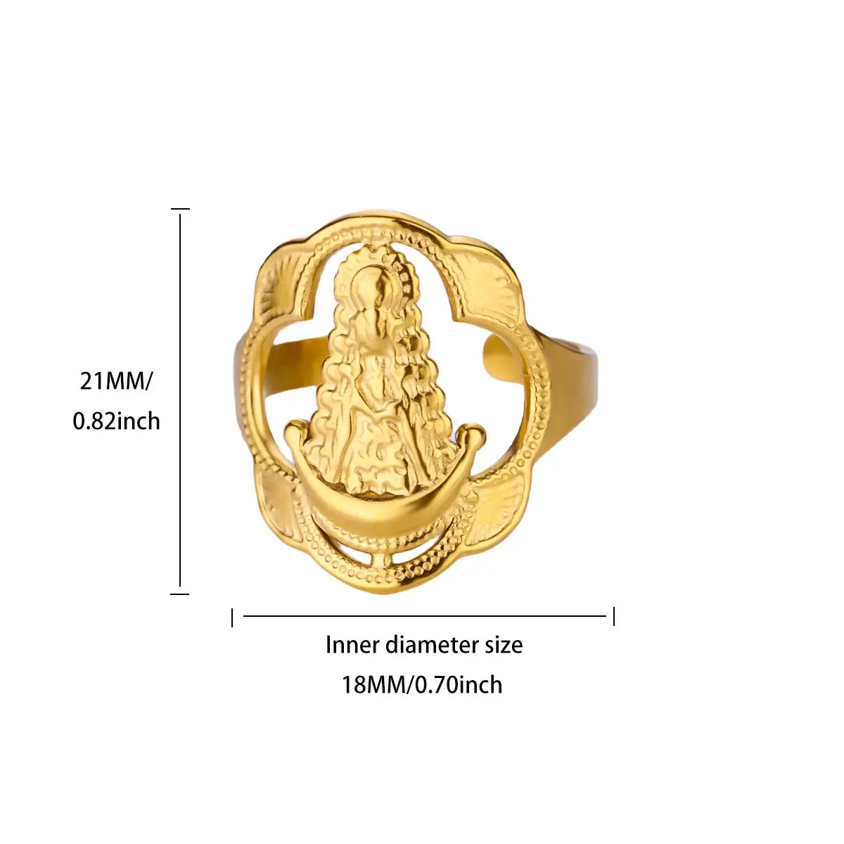 Vintage Jungfrau Maria offener Ring für Damen Edelstahl Gold Farbe Religiöser Ring Jesus Christlicher Schmuck Party Geschenk