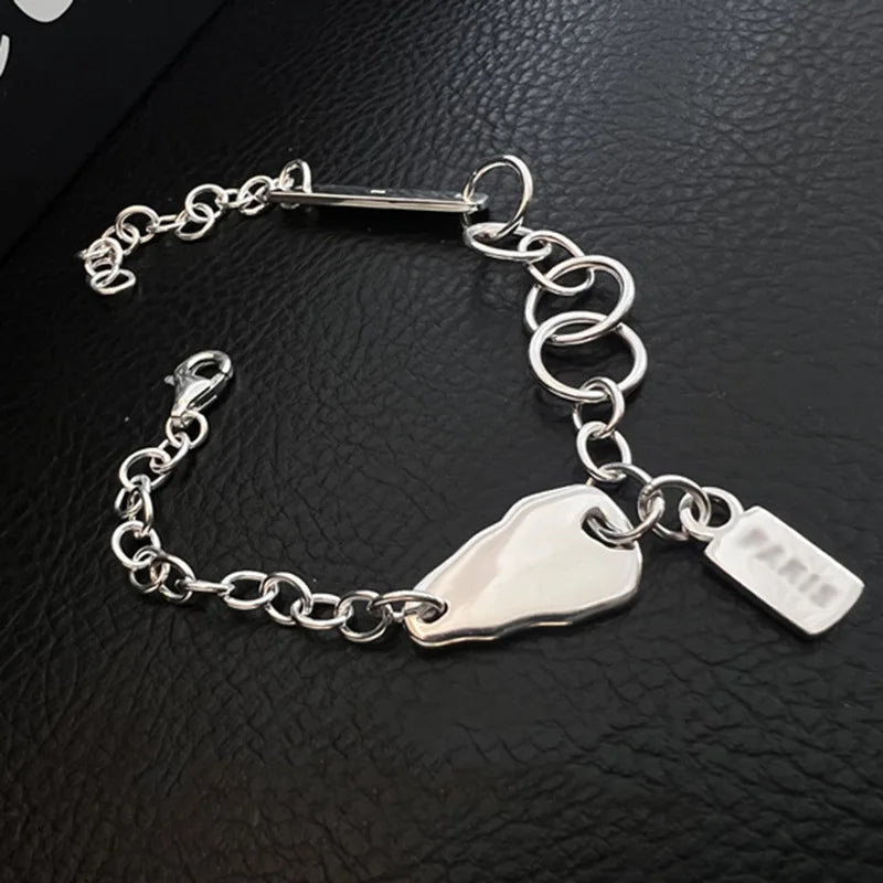 Sterling Silver plated Thai Silver Bracelet for Women Vintage Geometric Heart Love Lucky Punk Jewelry 2023 New Dropship