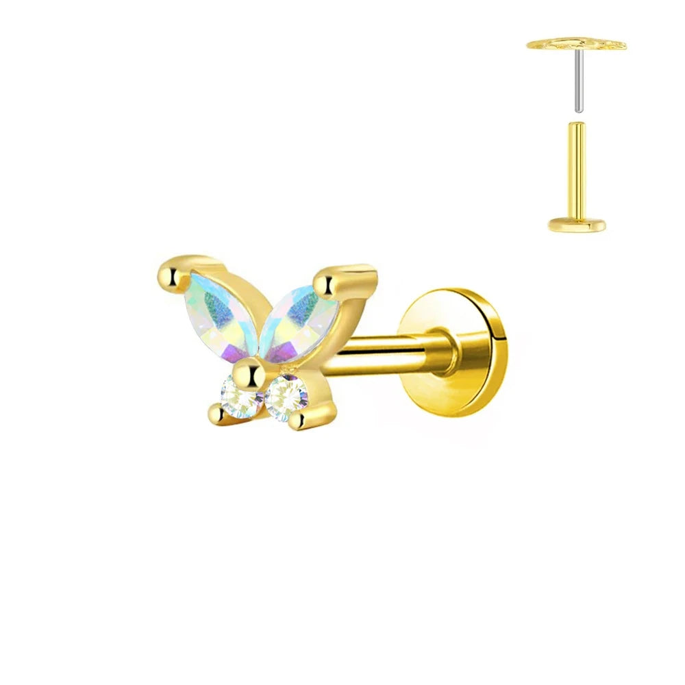 ASTM F136 G23 Titan Blumen Anhänger Labret Threadless Piercing Schmetterling Push-in Lippenstecker Daith Conch Ohrring 16G 18G 20G