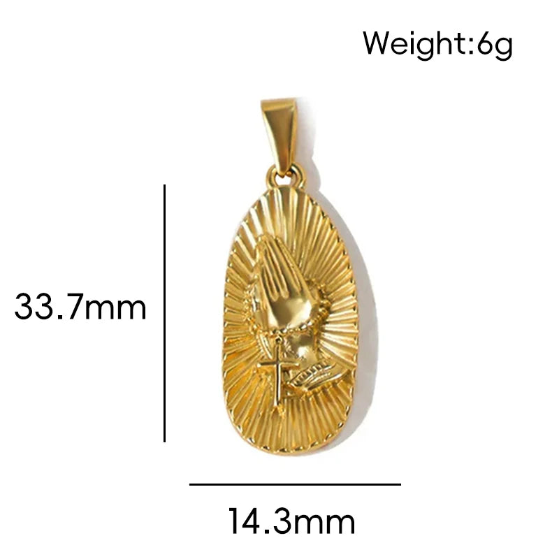 Colgante de Acero Inoxidable Chapado en Oro de 18K Retrato de Faraón Egipcio Vintage Cráneo de León y Encantos de Mano Fantasma Joyería de Moda