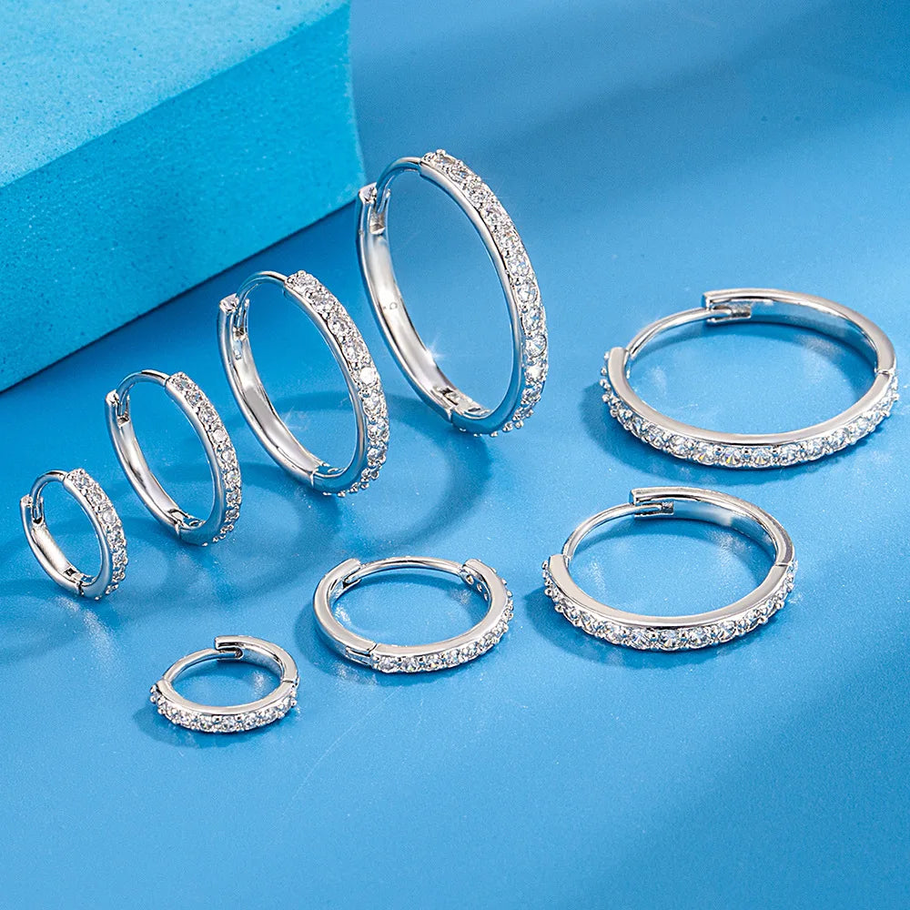925 Sterling Silber 8/12/16/20MM Zirkon Creolen für Damen Hochzeit Verlobung Luxus Schmuck Accessoires 925