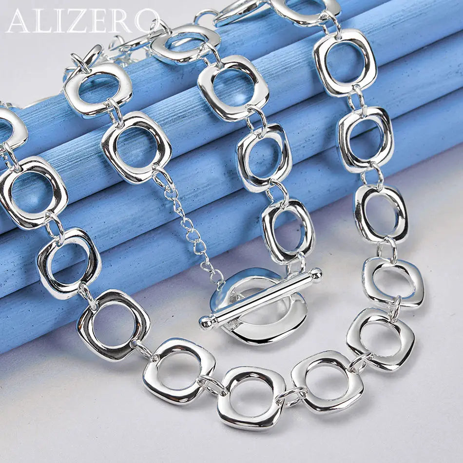 ALIZERO Collar de plata de ley 925 de 20 pulgadas con cadena de eslabones cuadrados para mujeres y hombres, joyería de moda para bodas y fiestas, regalos