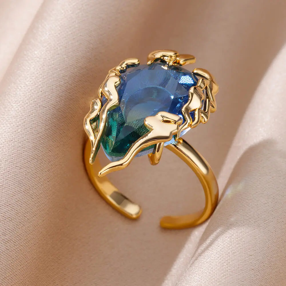 Zirkon Flammen Tropfen Ringe für Frauen Edelstahl Wassertropfen Verstellbarer Ring Damen Neu Hochzeit Party Modeschmuck Geschenk Damen