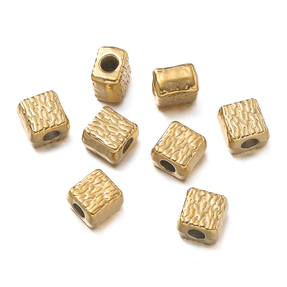 10 Stück/Packung Edelstahl in verschiedenen Formen Goldstahl Farbe Textur Abstandsperlen für DIY Armband Schmuckherstellung Zubehör