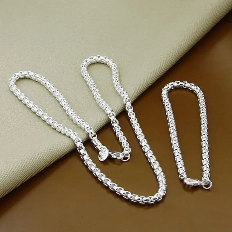 Großhandel 45-60cm 925 Sterling Silber 4mm Rund Kastenkette Halskette Armband Set für Frauen Männer Jungen Hochzeit Verlobung Charme