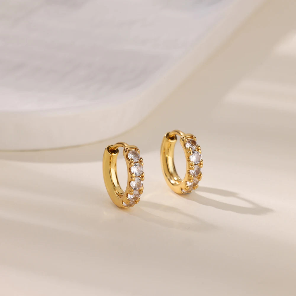 Creolen aus Zirkonia für Damen, Luxuriöse Kristall-Zirkon-Ohrringe in Goldfarben, aus Edelstahl, Schmuck, Hochzeitsfeier-Geschenk