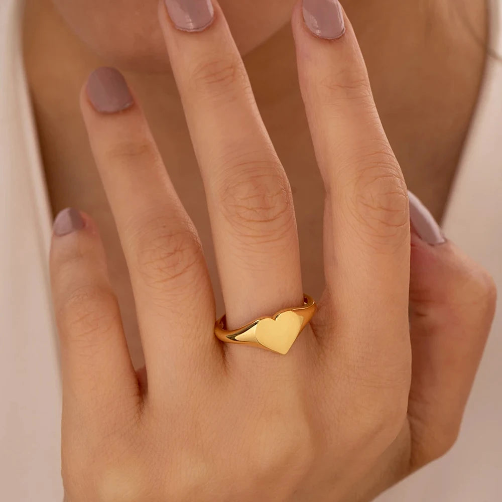 Anillo de Corazón para Pareja Acero Inoxidable 316 Estilo Punk Joyería Geométrica Anillo Personalizado Regalo para Mujeres Día de San Valentín