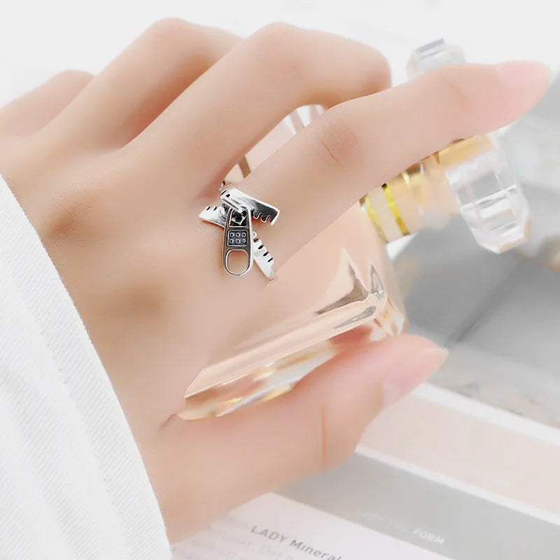 925er Sterlingsilber Geometrie Reißverschluss Verlobungsringe für Damen Frauen Luxus Designer Schmuck Accessoires