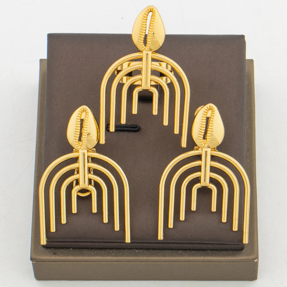 Conjunto de joyas de pendientes y anillo irregulares, pendientes de clip africanos en color oro 18k, anillo de dedo, conjunto de 2 piezas para regalos de joyería de compromiso
