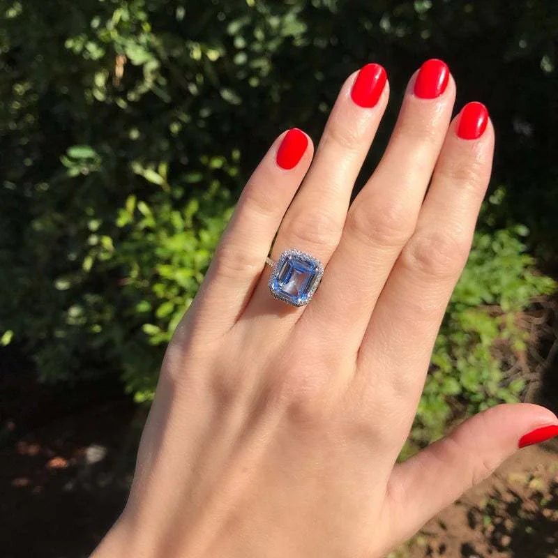 925er Sterling Silber Wunderschöner Braut-Ehering für Frauen Großer Stein Kristall Quadrat AAA Zirkonia Elegante Statement-Schmuck