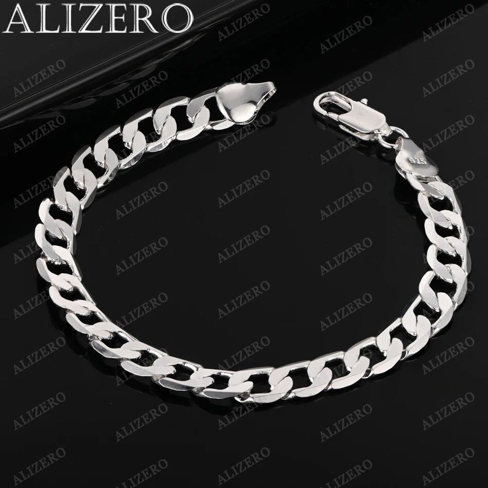 ALIZERO 925 Sterling Silber Armband 4/6/8/10/12mm Seitenkettenarmbänder für Herren Damen Mode Edler Schmuck Großhandel