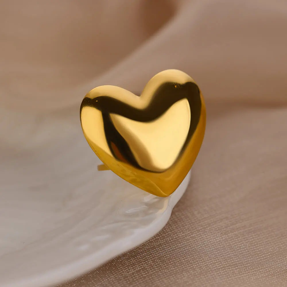 Niedliche Herz-Chunky-Edelstahlringe für Frauen, goldfarbene, offene, verstellbare Vintage-Hochzeitsringe, ästhetischer Schmuck