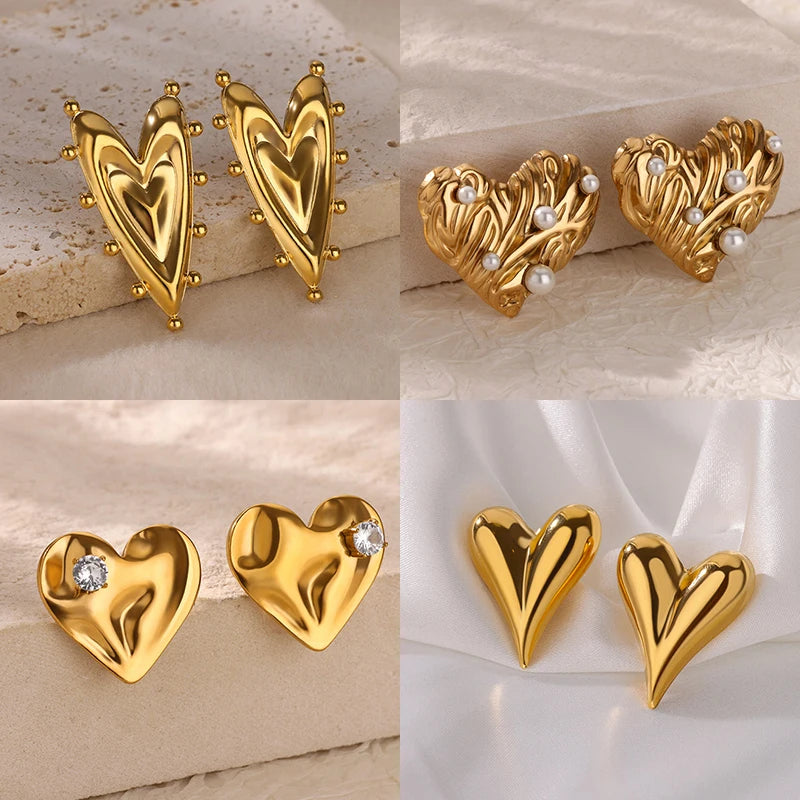 Gotische Herz-Ohrringe für Frauen, Edelstahl, goldene Liebes-Ohrringe, Hochzeitspaar, Piercing-Schmuck, Valentinstagsgeschenk сер