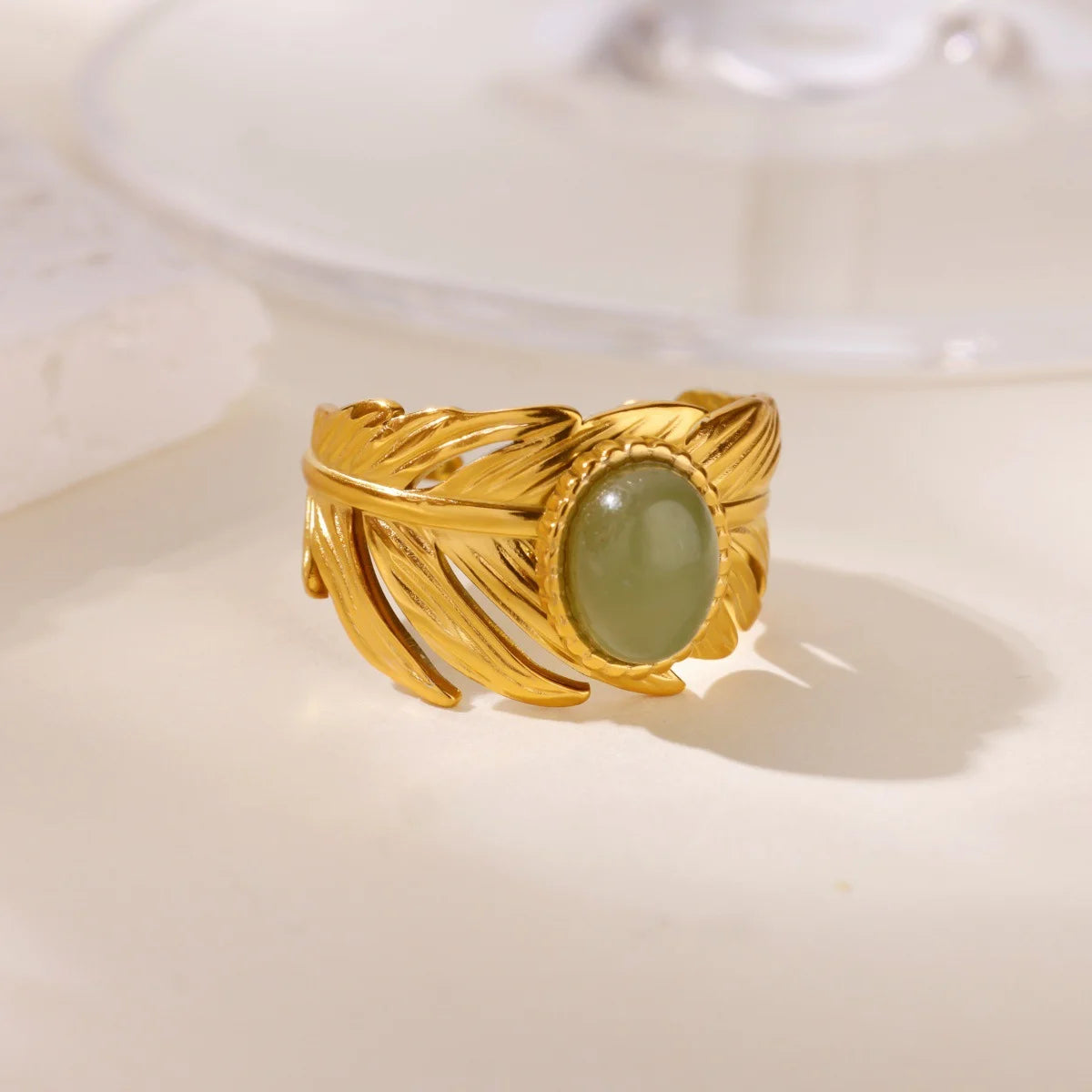 Vintage Grüne Stein Offene Edelstahlringe Für Frauen Mode Goldfarbe Blume Zirkon Ring Schmuck Ästhetische Anillos Geschenk