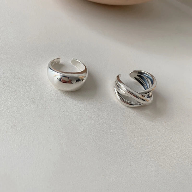 VENTFILLE Anillo de plata de ley 925 con diseño de gotas de agua irregulares, estilo retro simple, hecho a mano, para mujer