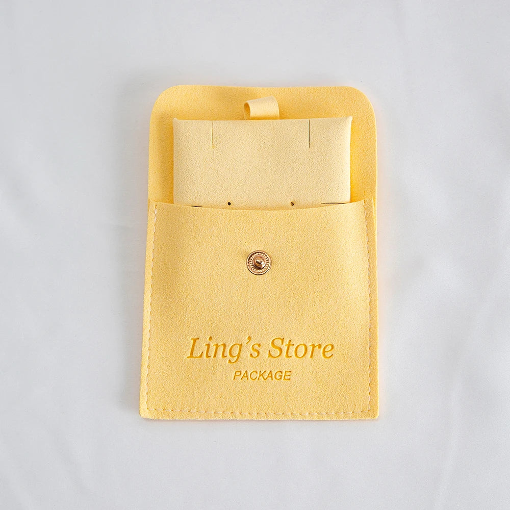 20/50/100Sets Personalized Logo Jewelry Microfiber Snap Bag 8x8cm Button Pouch Insert Luxury 6x6cm Cards Can Debossed Print Name