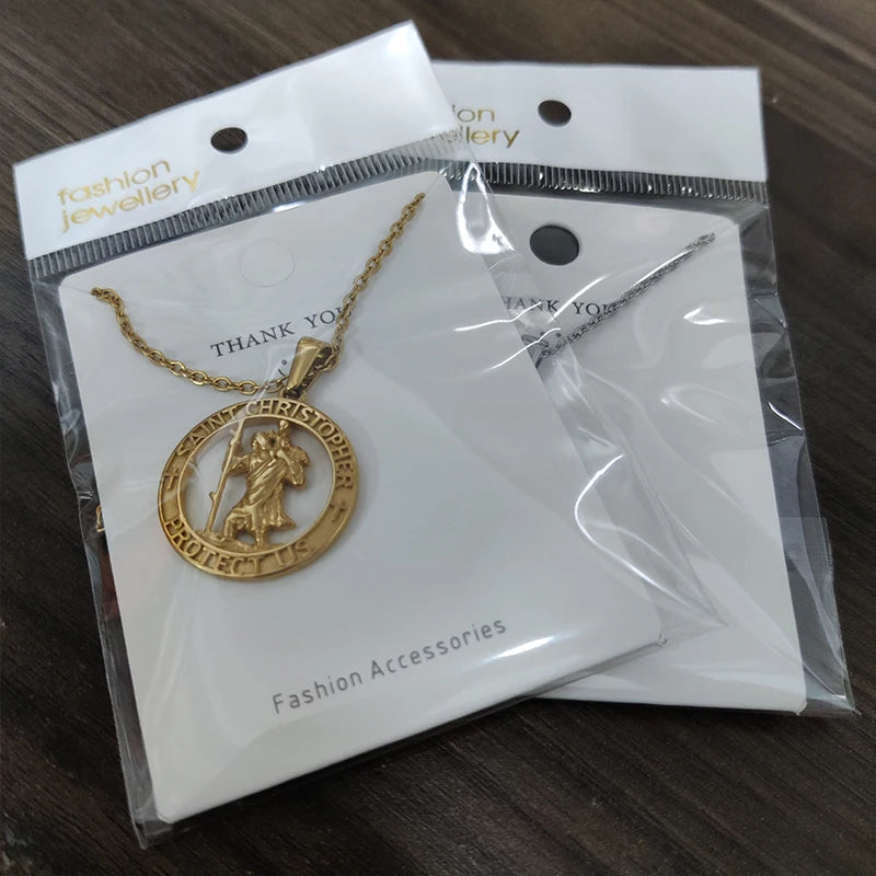 Venta caliente Religioso 18K chapado en oro San Cristóbal Collar de acero inoxidable con colgante para hombres mujeres regalo de joyería