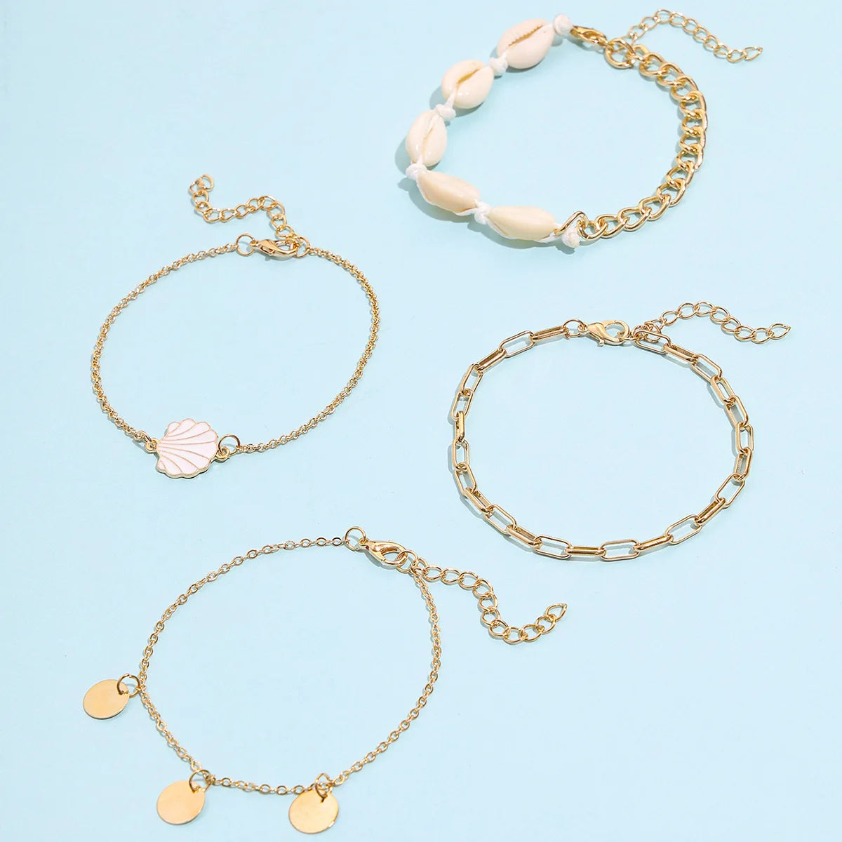 Neues Sommer Muschel Fußkettchen Set für Damen Pailletten Strand Fußkette Goldfarbene Bein Kette am Fuß Weiblicher Böhmischer Schmuck