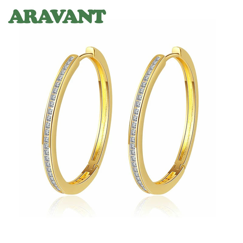Aravant Pendientes de Aro de Zirconia de Plata de Ley 925 de 35 MM Para Mujer, Regalo de Joyería de Moda