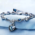 Frauen Silberfarbe Glücksarmband Weiblich Blauer Kristall Herz Anhänger Pulseras Armband Braut Hochzeit Verlobung Feiner Schmuck Geschenk