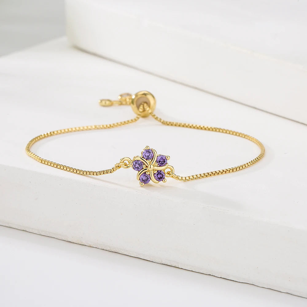 NEWBUY Mode Goldfarbe Bunte CZ Zirkon Blumen Charm Armbänder für Frauen Party Schmuck Accessoires