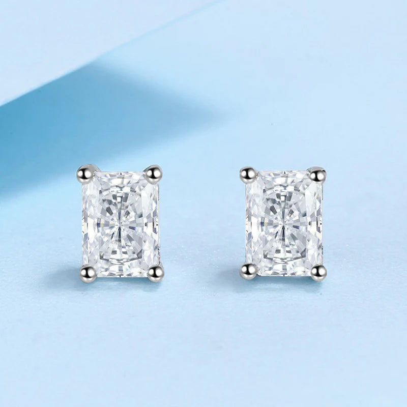 NeeTim 0.5CT 1CT 2CT Smaragd Radiant Schliff Moissanit Ohrstecker für Damen Laborgezüchteter Diamant 925 Sterlingsilber Ohrring Schmuck