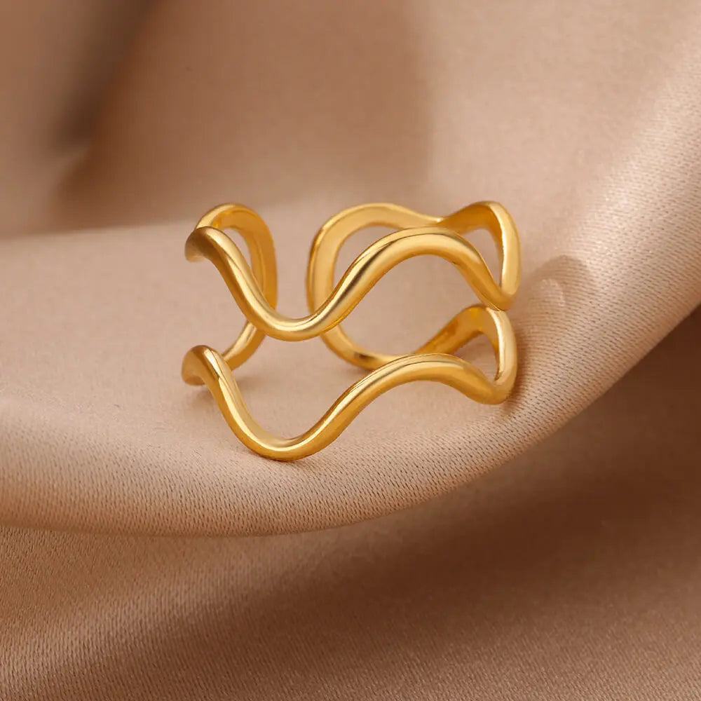 Minimalistische offene Ringe aus Edelstahl für Damen, goldfarben, Hochzeitsästhetik, Designer-Schmuck-Accessoires, BFF-Anillo