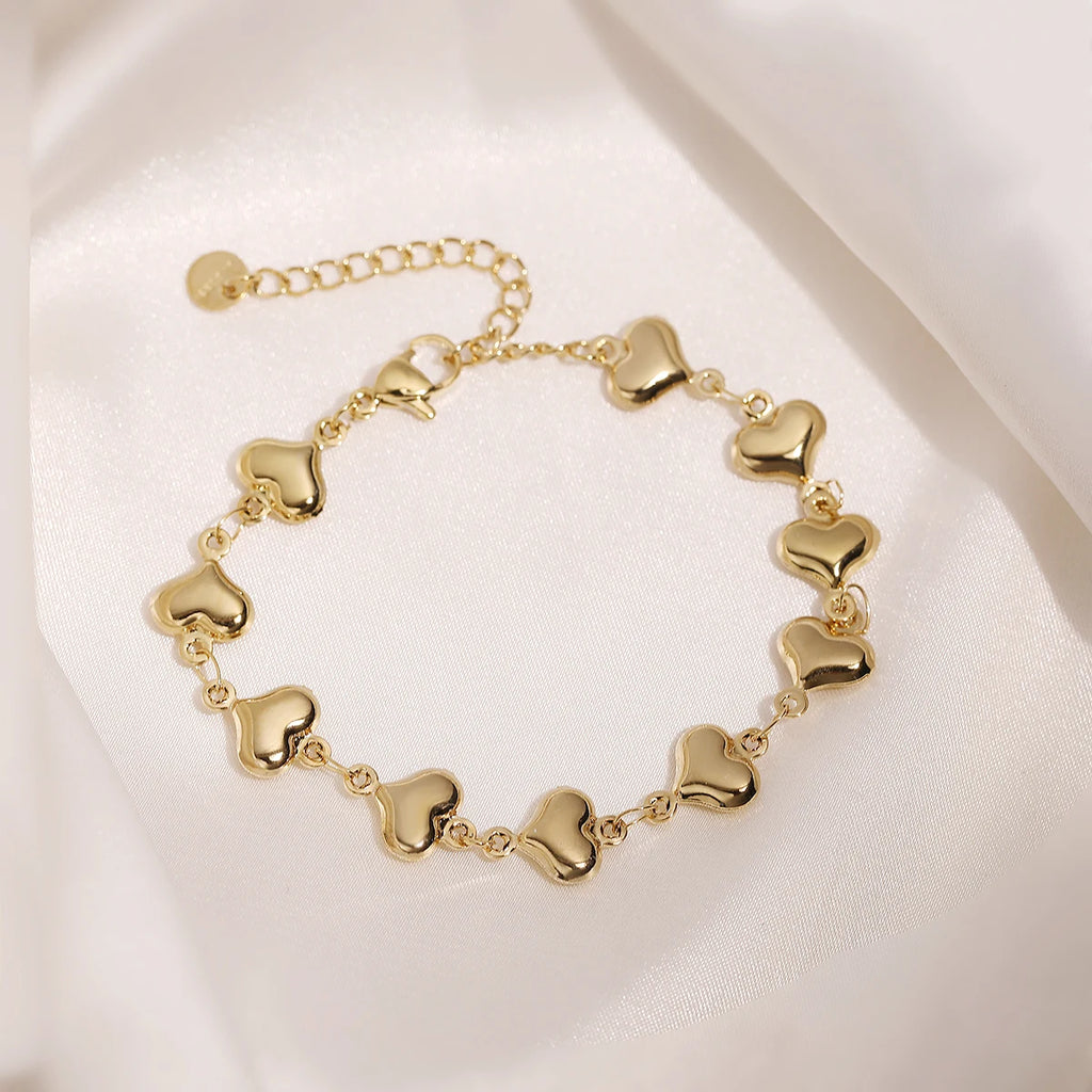 NEWBUY Wholesale Non-Fading Gold Color 316L Stainless Steel Heart Charm Bracelet For Women Casual Daily Jewelry