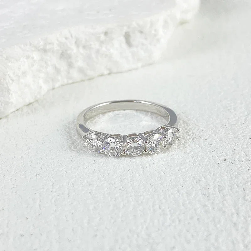 NeeTim Full 4mm Moissanit Ring für Frauen 5 Steine Diamant Ehering Braut S925 Sterlingsilber mit Weißgold plattierten Ringen